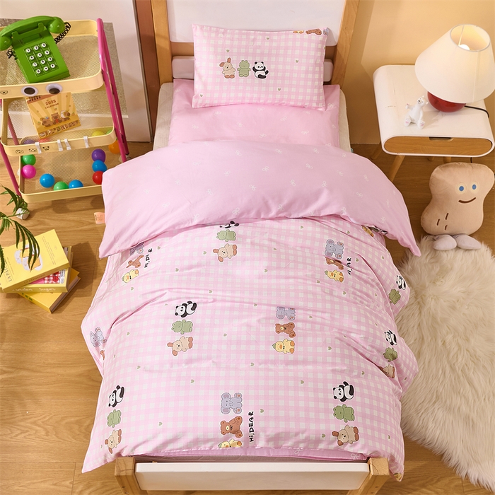 91家纺网 家纺一手货源 找家纺 嗨皮宝贝 2025新款全棉纯棉13372幼儿园三件套多件套 福宝乐园-粉