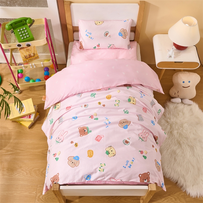 91家纺网 家纺一手货源 找家纺 嗨皮宝贝 2025新款全棉纯棉13372幼儿园三件套多件套 喵了喵-粉