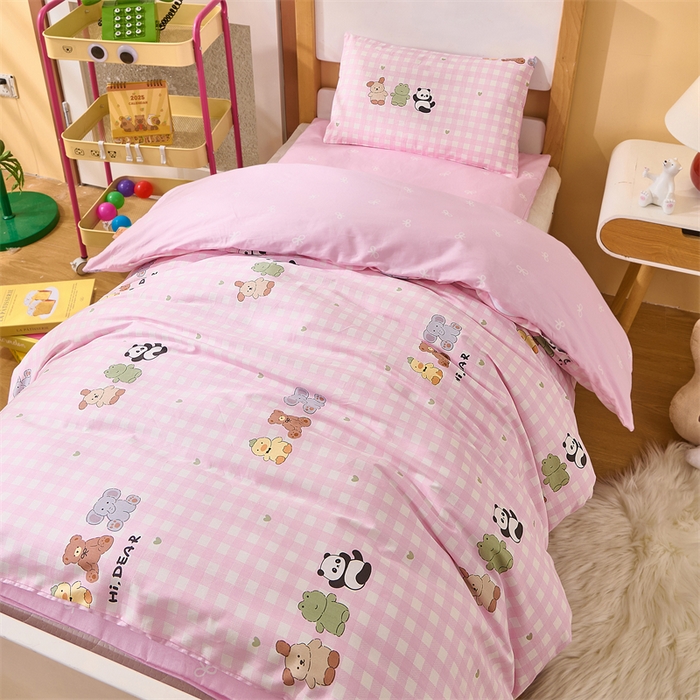 91家纺网 家纺一手货源 找家纺 嗨皮宝贝 2025新款全棉纯棉13372幼儿园三件套多件套 福宝乐园-粉