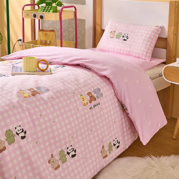 91家纺网 家纺一手货源 找家纺 嗨皮宝贝 2025新款全棉纯棉13372幼儿园三件套多件套 福宝乐园-粉