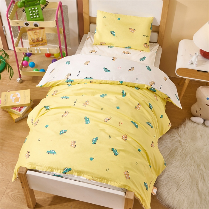 91家纺网 家纺一手货源 找家纺 嗨皮宝贝 2025新款全棉纯棉13372幼儿园三件套多件套 欢乐巴士-黄