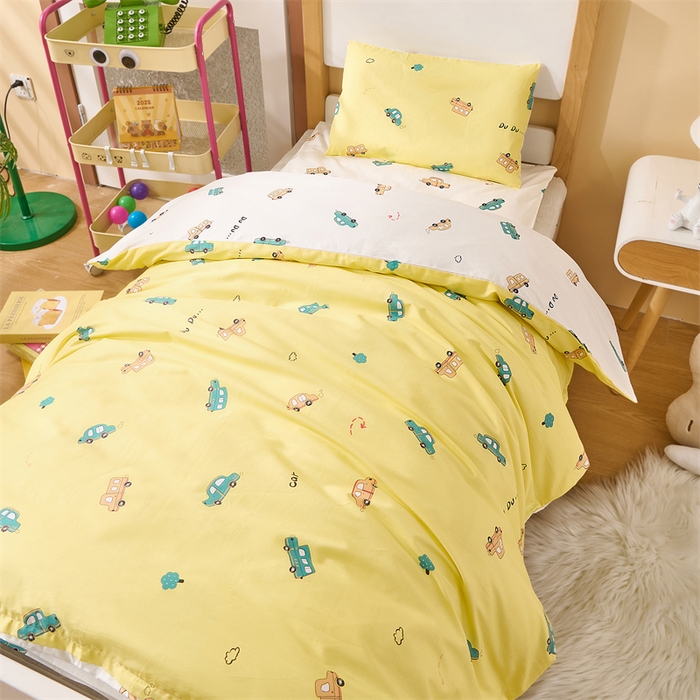 91家纺网 家纺一手货源 找家纺 嗨皮宝贝 2025新款全棉纯棉13372幼儿园三件套多件套 欢乐巴士-黄