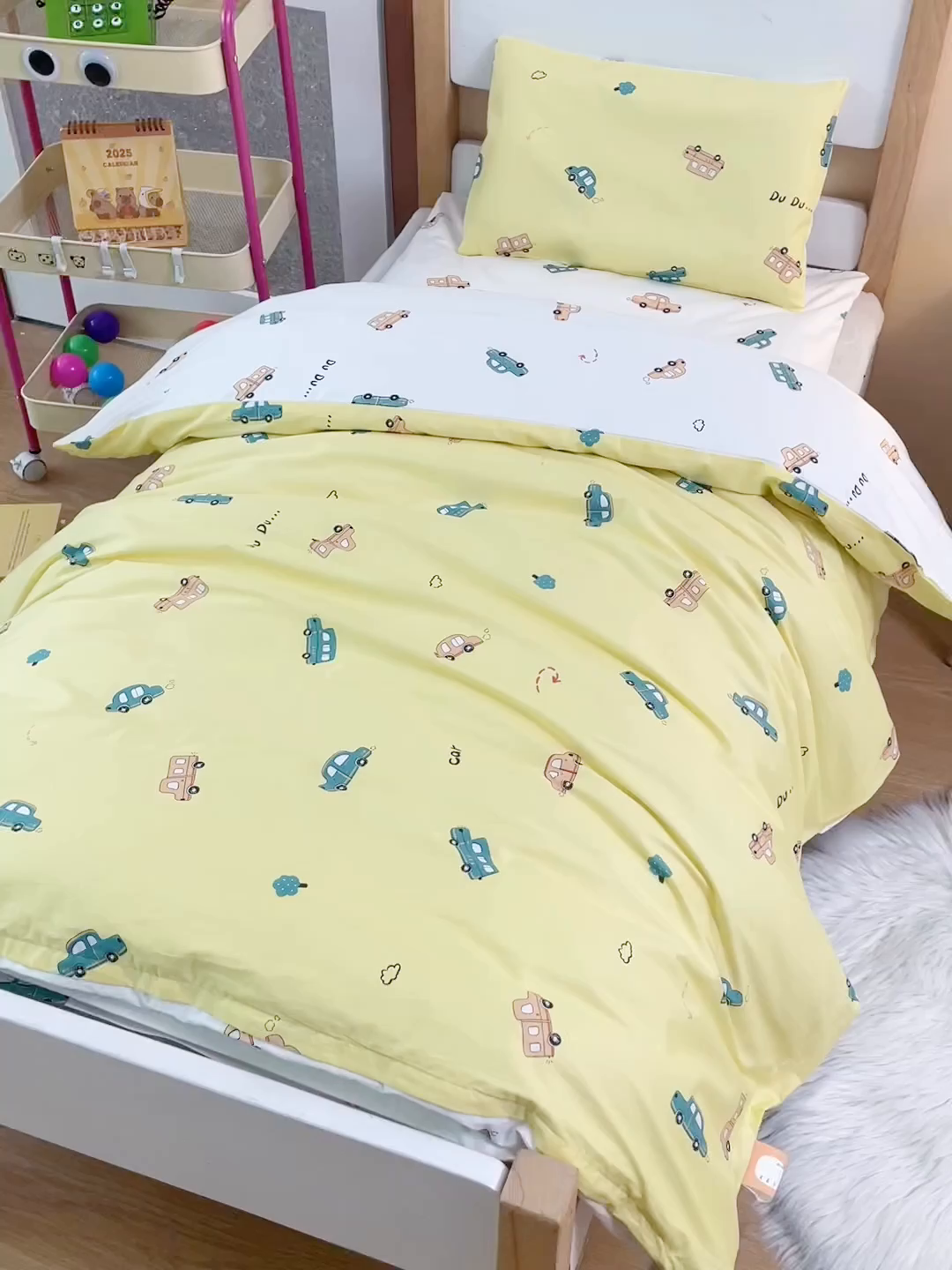 91家纺网 家纺一手货源 找家纺 嗨皮宝贝 2025新款全棉纯棉13372幼儿园三件套多件套 欢乐巴士-黄