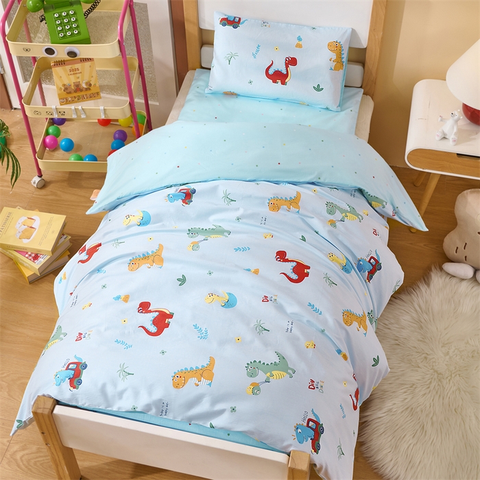 91家纺网 家纺一手货源 找家纺 嗨皮宝贝 2025新款全棉纯棉13372幼儿园三件套多件套 酷卡乐园-蓝