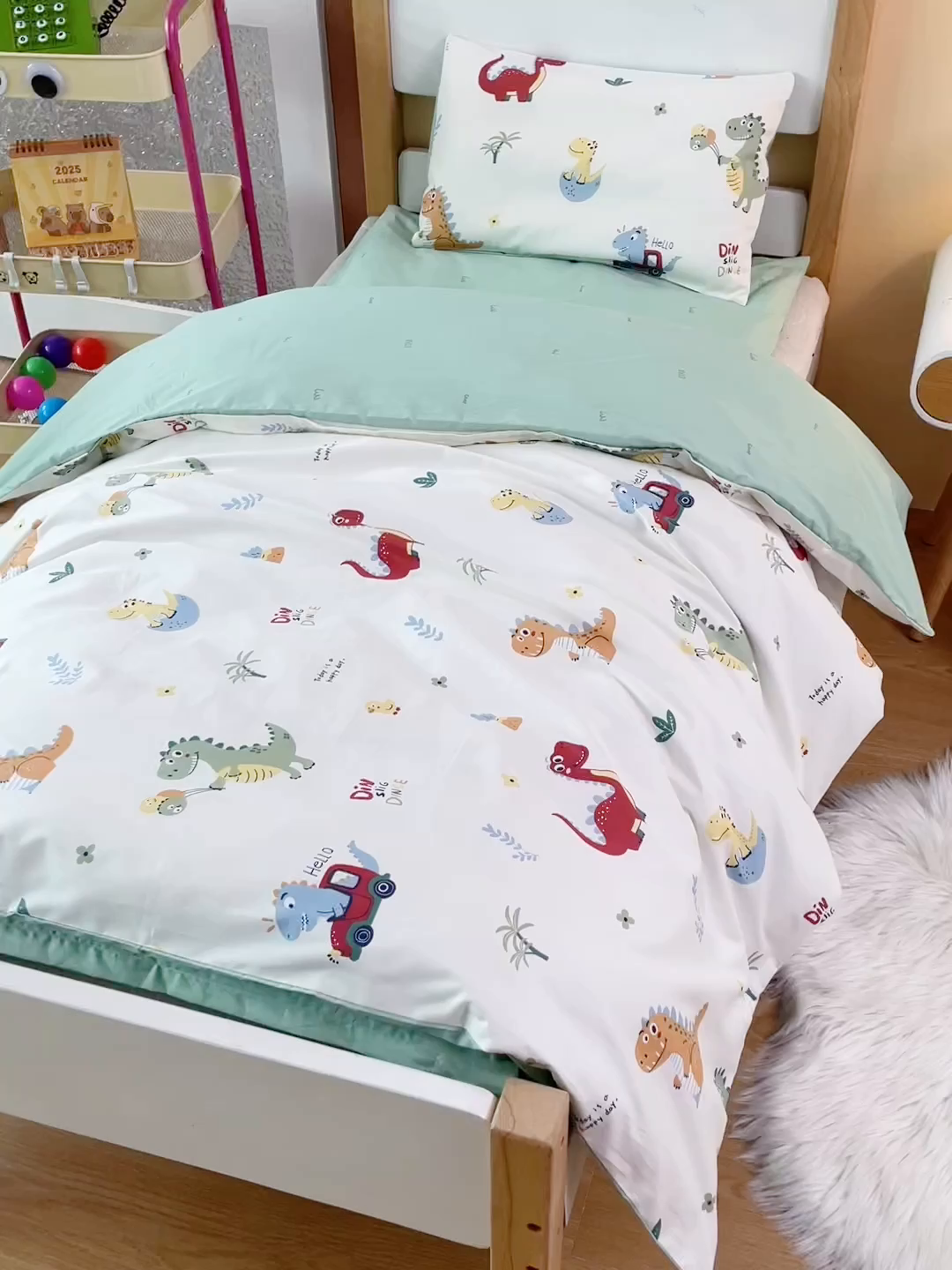 91家纺网 家纺一手货源 找家纺 嗨皮宝贝 2025新款全棉纯棉13372幼儿园三件套多件套 酷卡乐园-米