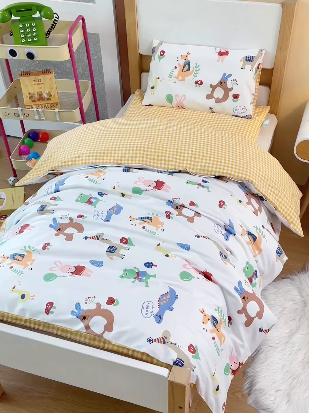 91家纺网 家纺一手货源 找家纺 嗨皮宝贝 2025新款全棉纯棉13372幼儿园三件套多件套 马戏团