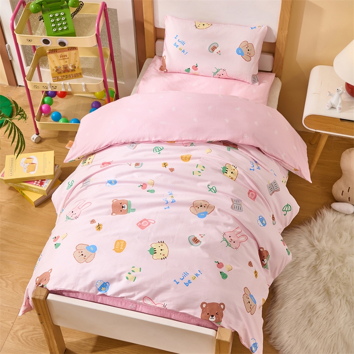 91家纺网 家纺一手货源 找家纺 嗨皮宝贝 2025新款全棉纯棉13372幼儿园三件套多件套 喵了喵-粉