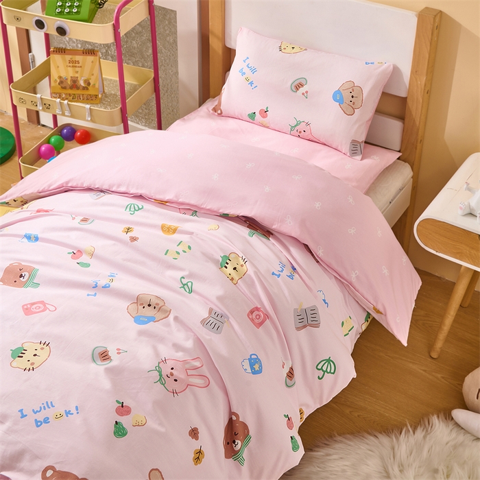 91家纺网 家纺一手货源 找家纺 嗨皮宝贝 2025新款全棉纯棉13372幼儿园三件套多件套 喵了喵-粉