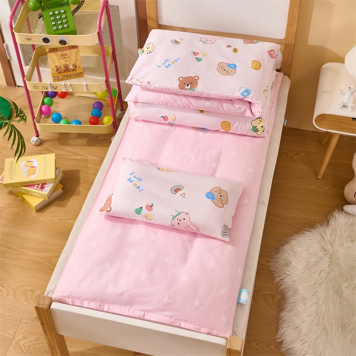 91家纺网 家纺一手货源 找家纺 嗨皮宝贝 2025新款全棉纯棉13372幼儿园三件套多件套 喵了喵-粉