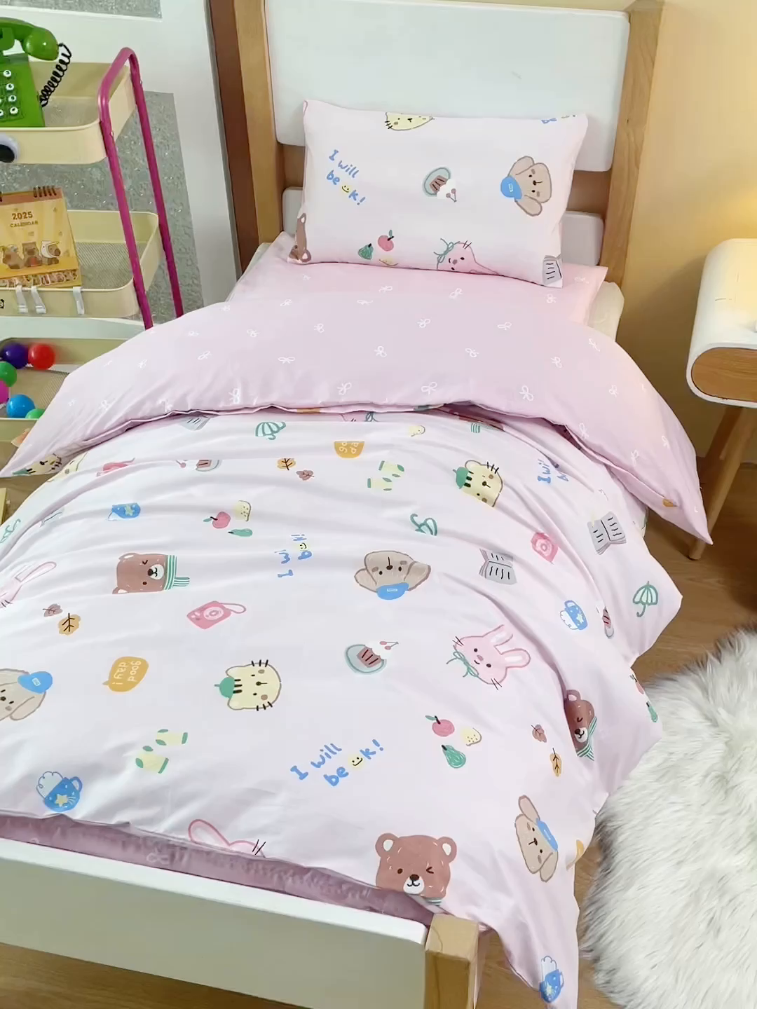 91家纺网 家纺一手货源 找家纺 嗨皮宝贝 2025新款全棉纯棉13372幼儿园三件套多件套 喵了喵-粉