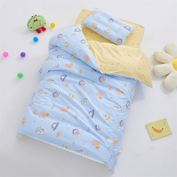 91家纺网 家纺一手货源 找家纺 嗨皮宝贝 2025新款全棉纯棉13372幼儿园三件套多件套 太空记-蓝