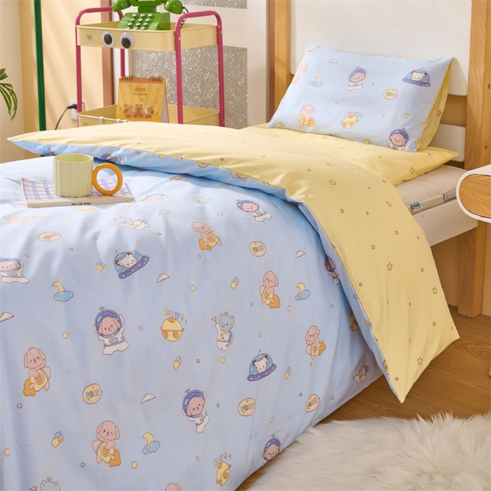 91家纺网 家纺一手货源 找家纺 嗨皮宝贝 2025新款全棉纯棉13372幼儿园三件套多件套 太空记-蓝