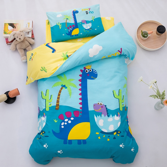 91家纺网 家纺一手货源 找家纺 嗨皮宝贝 2025新款全棉纯棉13372幼儿园三件套多件套 霸王龙