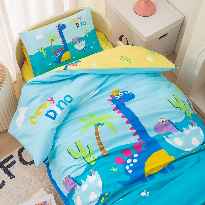 91家纺网 家纺一手货源 找家纺 嗨皮宝贝 2025新款全棉纯棉13372幼儿园三件套多件套 霸王龙