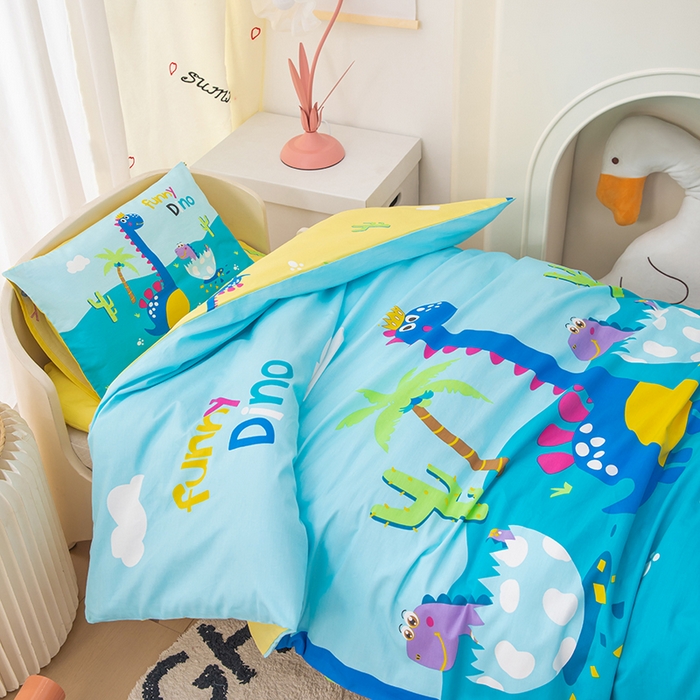 91家纺网 家纺一手货源 找家纺 嗨皮宝贝 2025新款全棉纯棉13372幼儿园三件套多件套 霸王龙