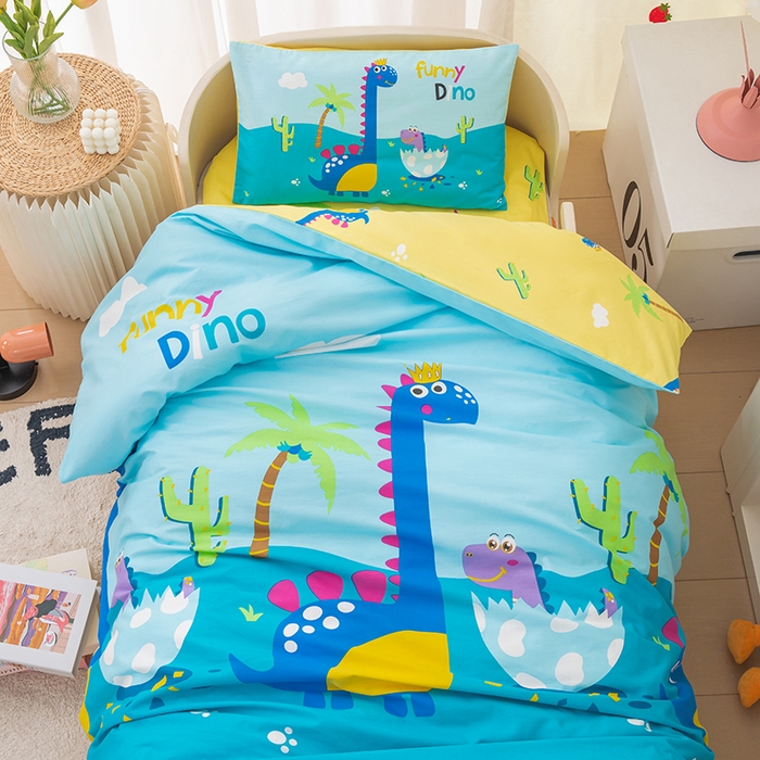 91家纺网 家纺一手货源 找家纺 嗨皮宝贝 2025新款全棉纯棉13372幼儿园三件套多件套 霸王龙