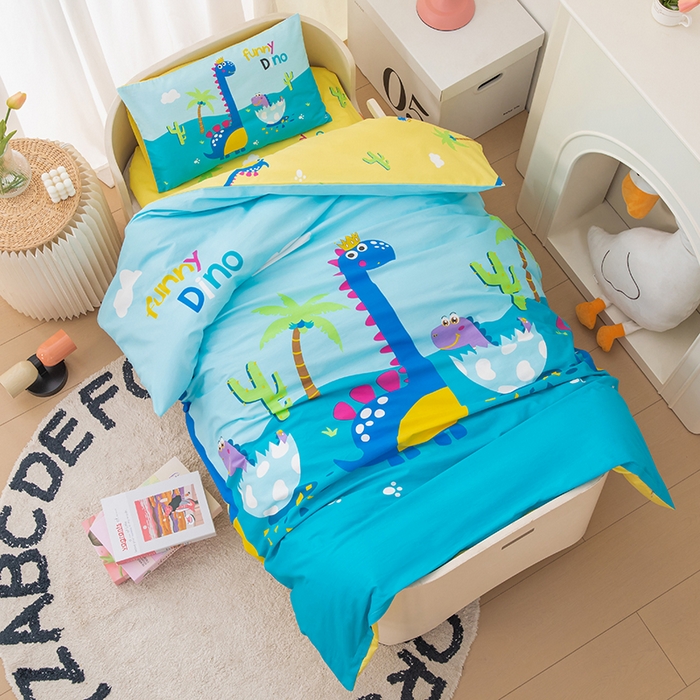 91家纺网 家纺一手货源 找家纺 嗨皮宝贝 2025新款全棉纯棉13372幼儿园三件套多件套 霸王龙