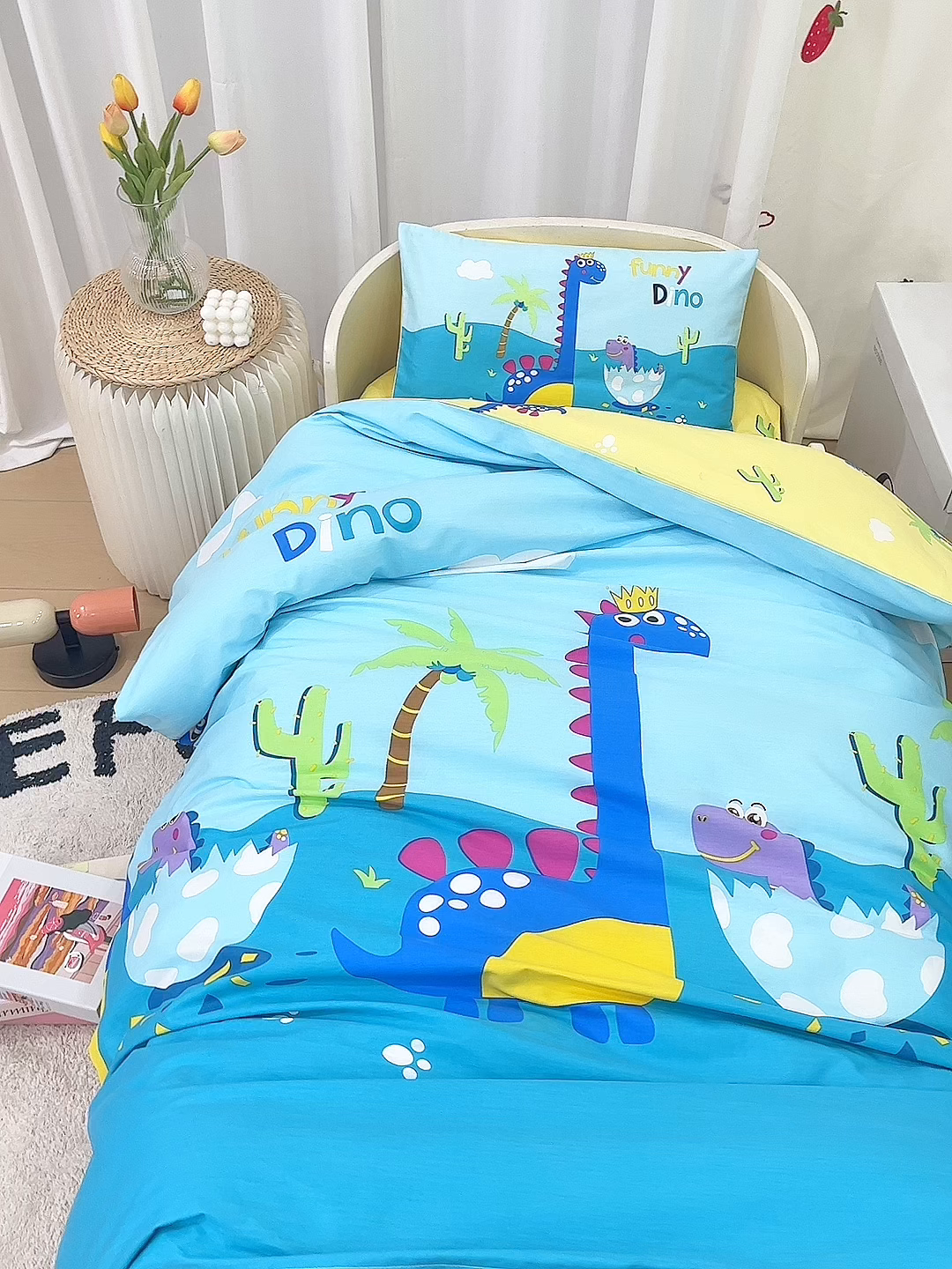 91家纺网 家纺一手货源 找家纺 嗨皮宝贝 2025新款全棉纯棉13372幼儿园三件套多件套 霸王龙