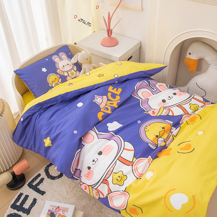 91家纺网 家纺一手货源 找家纺 嗨皮宝贝 2025新款全棉纯棉13372幼儿园三件套多件套 航空兔