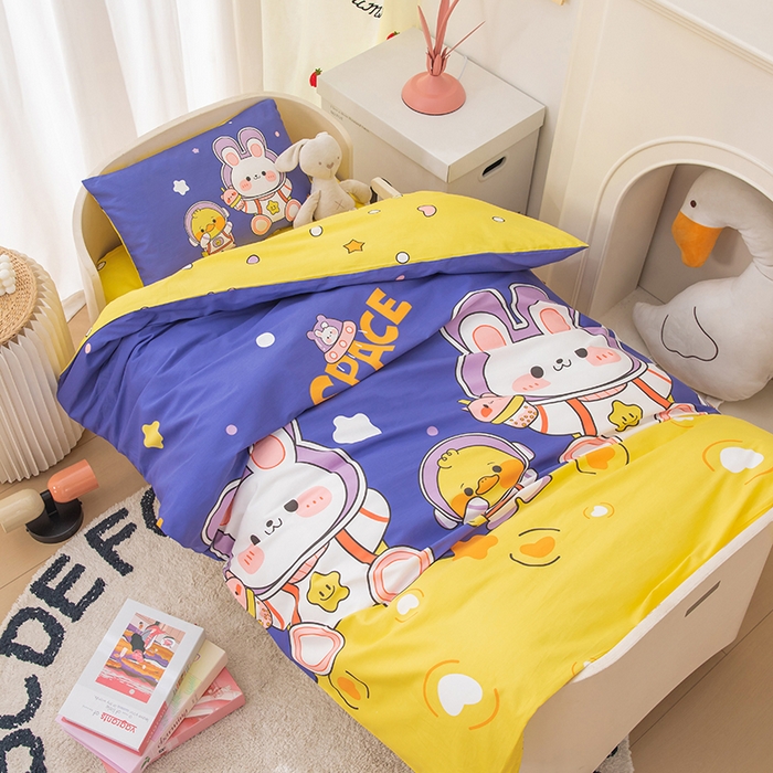 91家纺网 家纺一手货源 找家纺 嗨皮宝贝 2025新款全棉纯棉13372幼儿园三件套多件套 航空兔