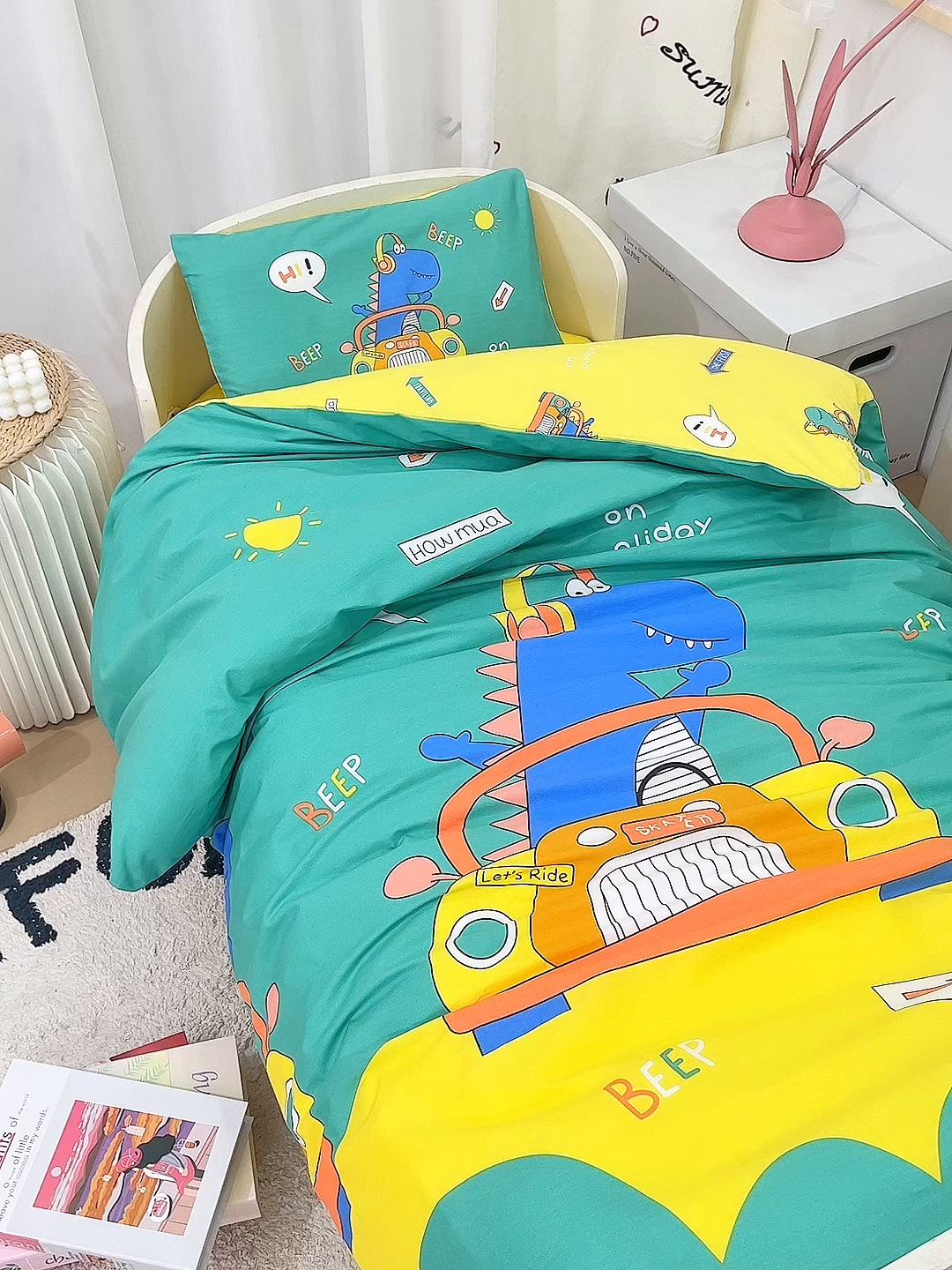 91家纺网 家纺一手货源 找家纺 嗨皮宝贝 2025新款全棉纯棉13372幼儿园三件套多件套 假日旅行