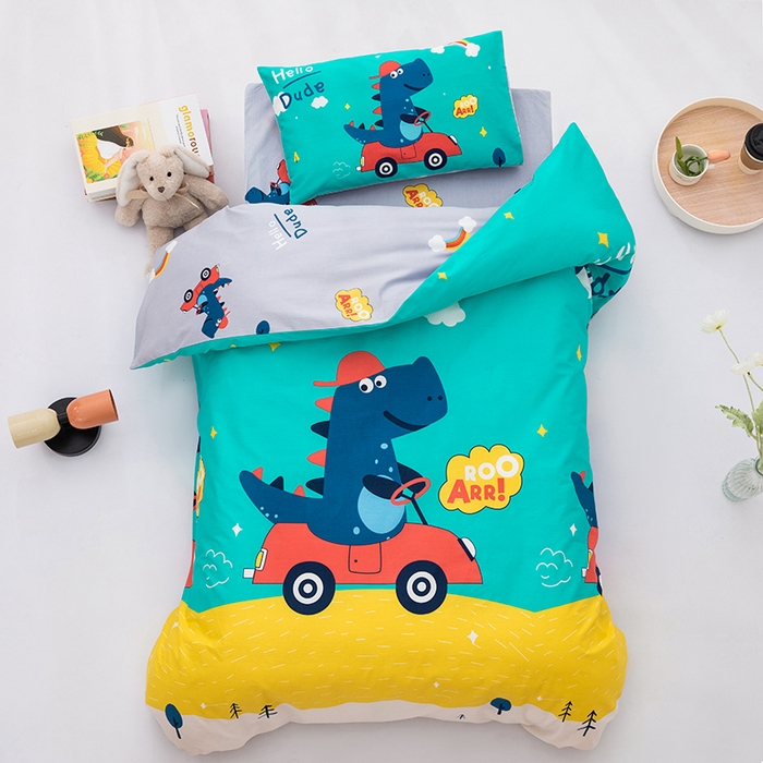 91家纺网 家纺一手货源 找家纺 嗨皮宝贝 2025新款全棉纯棉13372幼儿园三件套多件套 恐龙丹佛