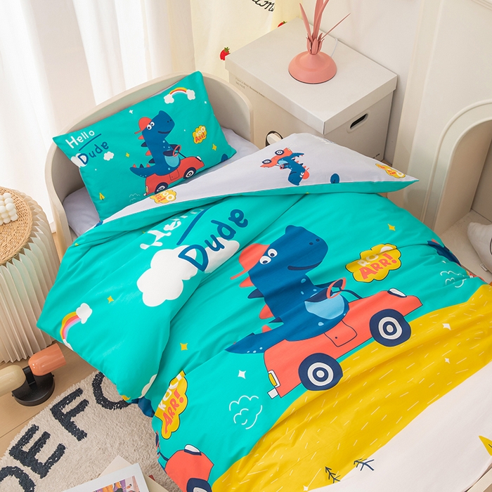 91家纺网 家纺一手货源 找家纺 嗨皮宝贝 2025新款全棉纯棉13372幼儿园三件套多件套 恐龙丹佛