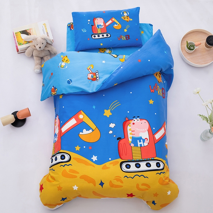 91家纺网 家纺一手货源 找家纺 嗨皮宝贝 2025新款全棉纯棉13372幼儿园三件套多件套 快乐工作龙