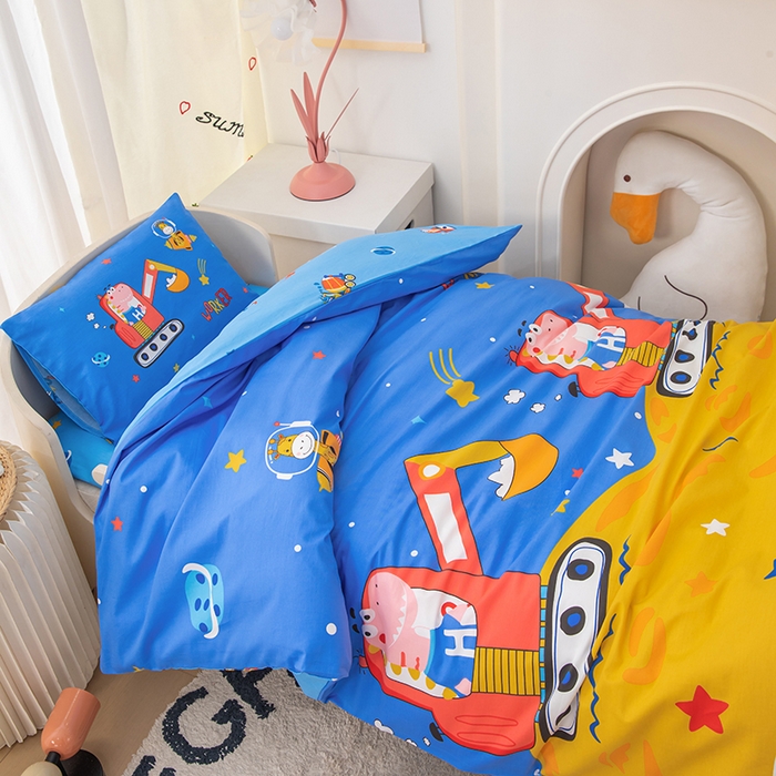 91家纺网 家纺一手货源 找家纺 嗨皮宝贝 2025新款全棉纯棉13372幼儿园三件套多件套 快乐工作龙