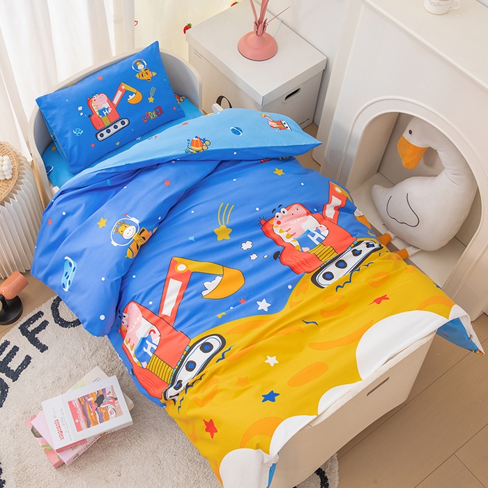 91家纺网 家纺一手货源 找家纺 嗨皮宝贝 2025新款全棉纯棉13372幼儿园三件套多件套 快乐工作龙