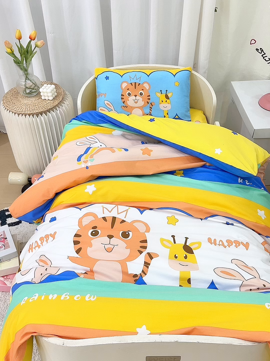 91家纺网 家纺一手货源 找家纺 嗨皮宝贝 2025新款全棉纯棉13372幼儿园三件套多件套 快乐星喵