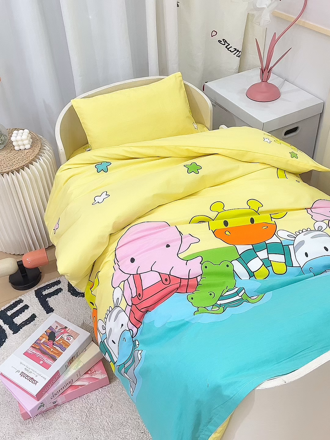 91家纺网 家纺一手货源 找家纺 嗨皮宝贝 2025新款全棉纯棉13372幼儿园三件套多件套 排排坐