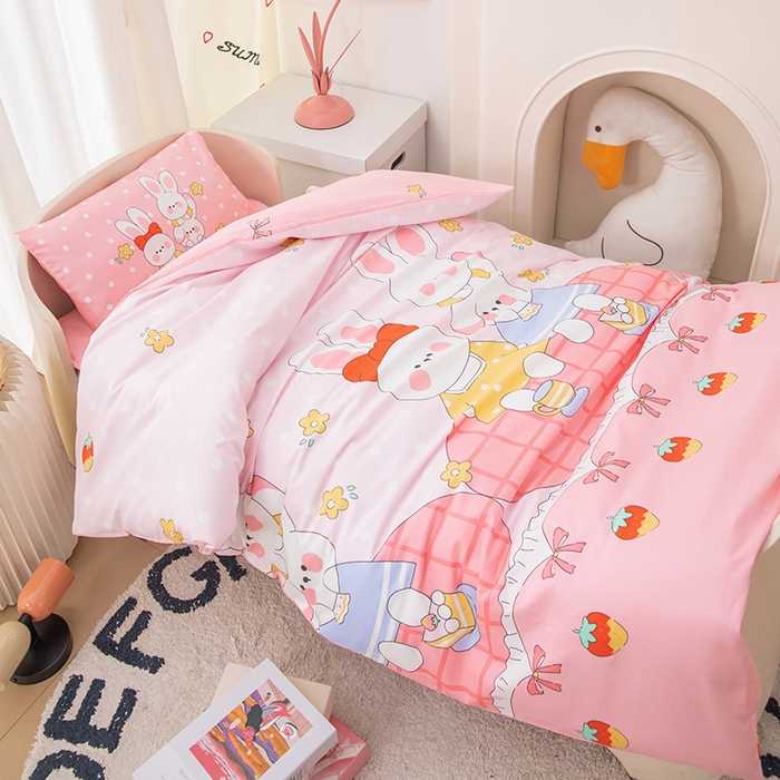 91家纺网 家纺一手货源 找家纺 嗨皮宝贝 2025新款全棉纯棉13372幼儿园三件套多件套 兔宝宝