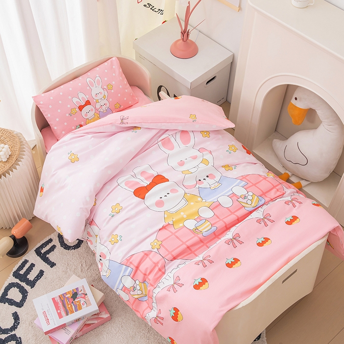 91家纺网 家纺一手货源 找家纺 嗨皮宝贝 2025新款全棉纯棉13372幼儿园三件套多件套 兔宝宝