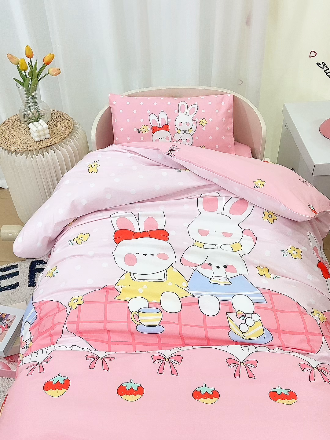 91家纺网 家纺一手货源 找家纺 嗨皮宝贝 2025新款全棉纯棉13372幼儿园三件套多件套 兔宝宝