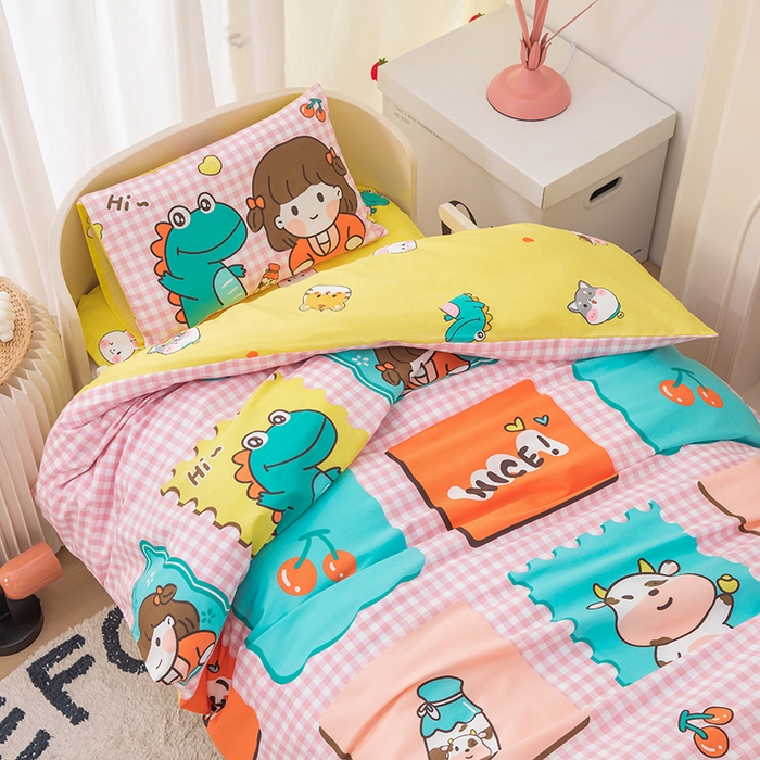 91家纺网 家纺一手货源 找家纺 嗨皮宝贝 2025新款全棉纯棉13372幼儿园三件套多件套 玩乐童年-粉