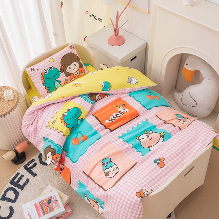 91家纺网 家纺一手货源 找家纺 嗨皮宝贝 2025新款全棉纯棉13372幼儿园三件套多件套 玩乐童年-粉