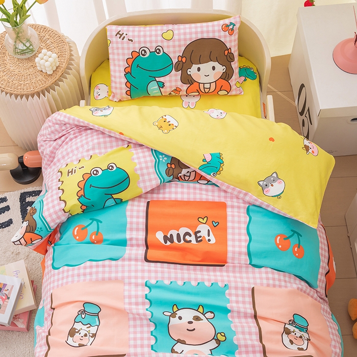 91家纺网 家纺一手货源 找家纺 嗨皮宝贝 2025新款全棉纯棉13372幼儿园三件套多件套 玩乐童年-粉