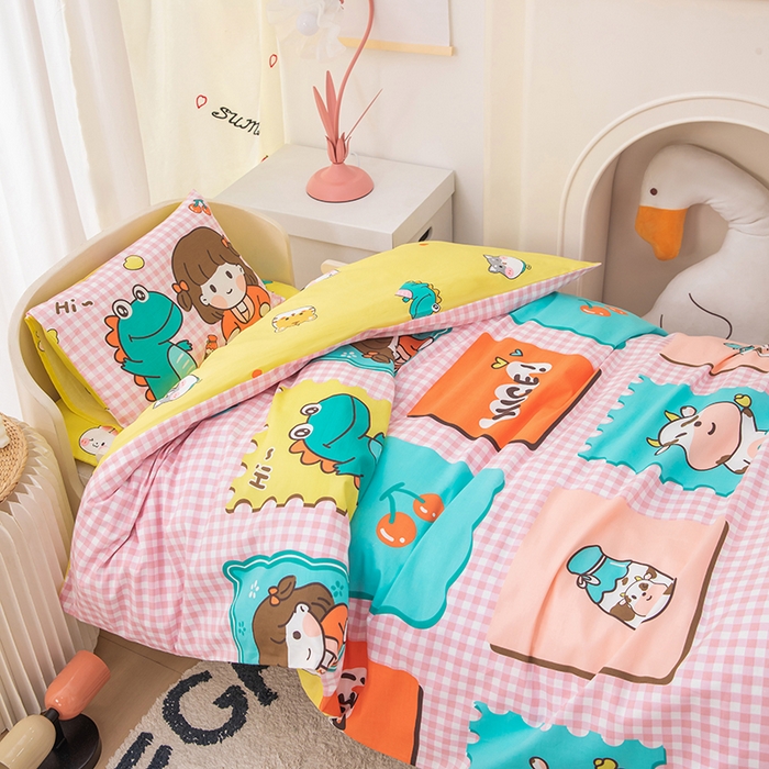 91家纺网 家纺一手货源 找家纺 嗨皮宝贝 2025新款全棉纯棉13372幼儿园三件套多件套 玩乐童年-粉