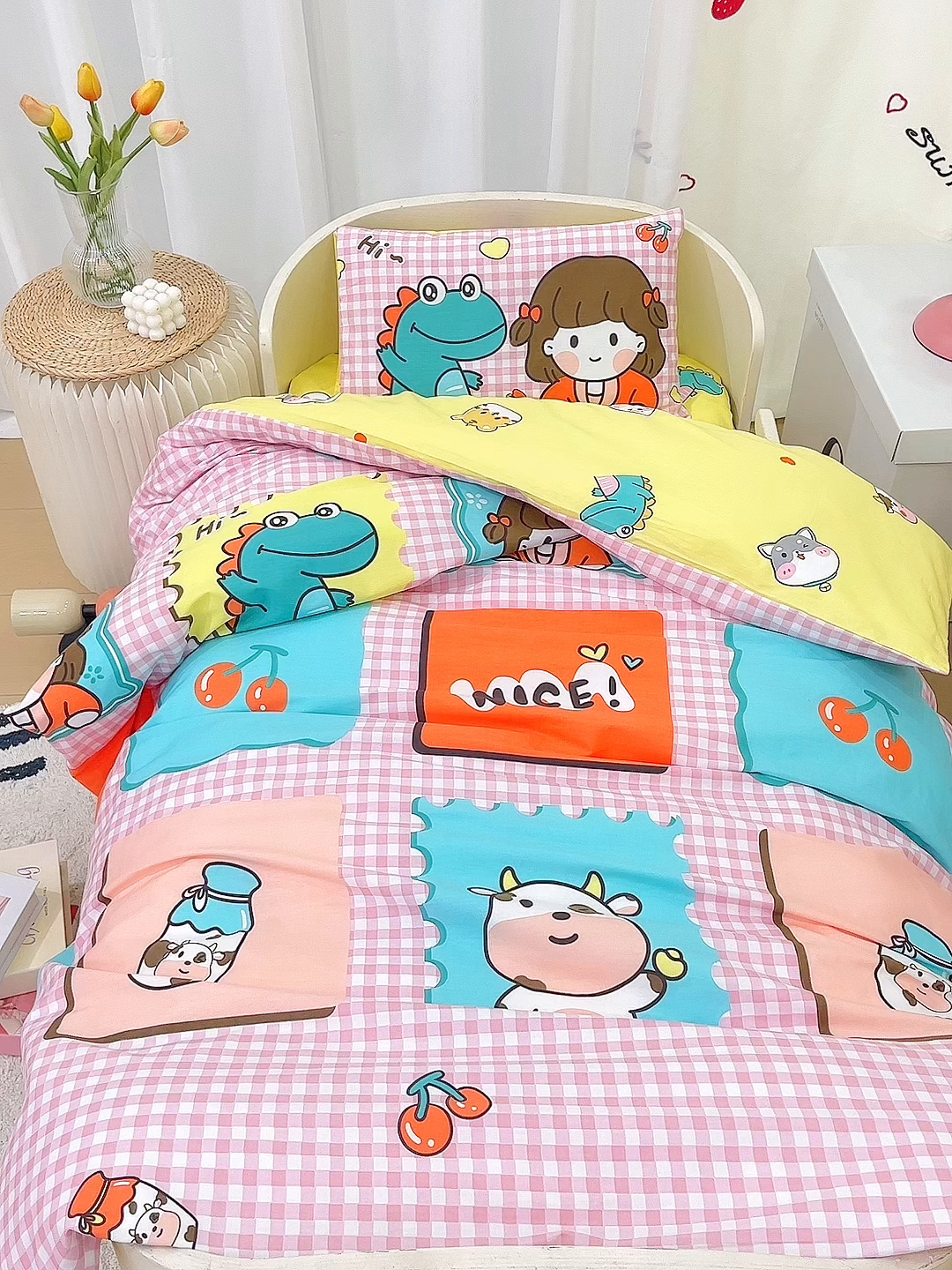 91家纺网 家纺一手货源 找家纺 嗨皮宝贝 2025新款全棉纯棉13372幼儿园三件套多件套 玩乐童年-粉