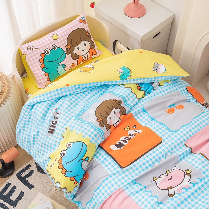 91家纺网 家纺一手货源 找家纺 嗨皮宝贝 2025新款全棉纯棉13372幼儿园三件套多件套 玩乐童年-蓝