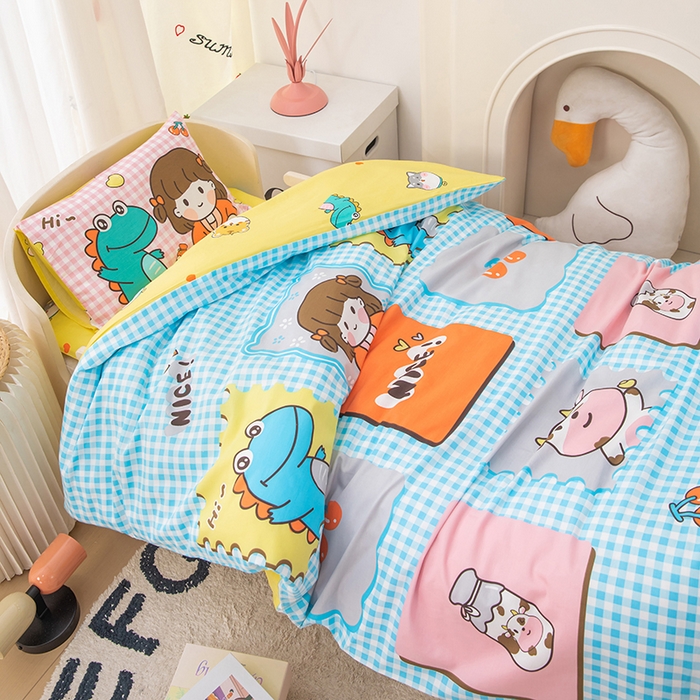 91家纺网 家纺一手货源 找家纺 嗨皮宝贝 2025新款全棉纯棉13372幼儿园三件套多件套 玩乐童年-蓝