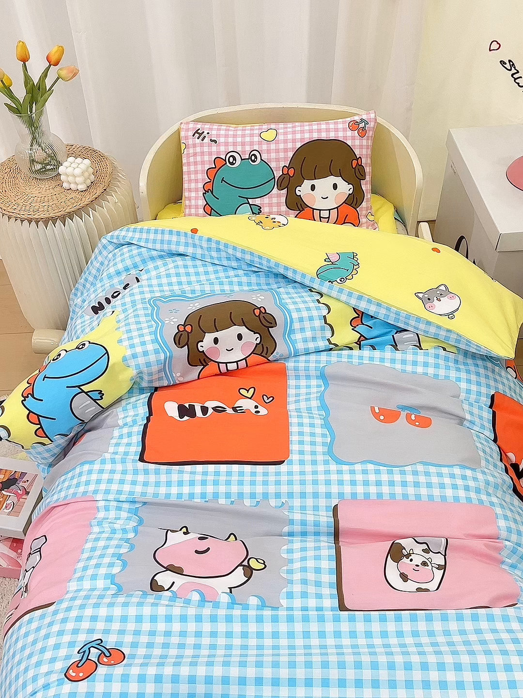 91家纺网 家纺一手货源 找家纺 嗨皮宝贝 2025新款全棉纯棉13372幼儿园三件套多件套 玩乐童年-蓝