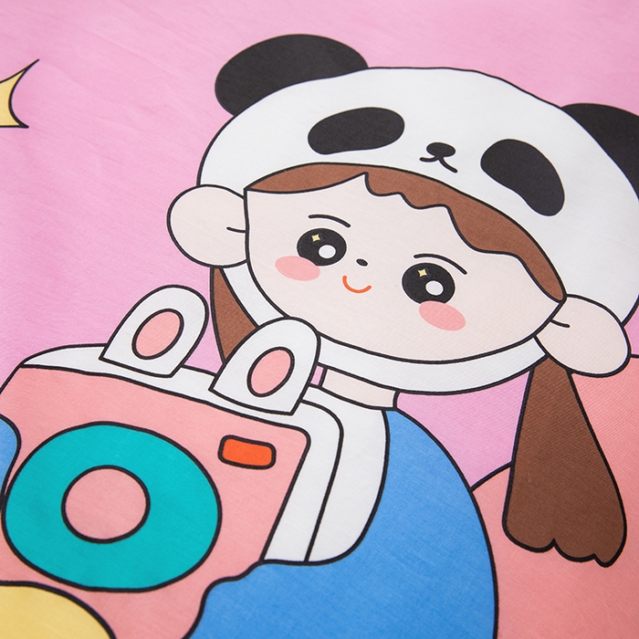 91家纺网 家纺一手货源 找家纺 嗨皮宝贝 2025新款全棉纯棉13372幼儿园三件套多件套 熊猫小希-粉