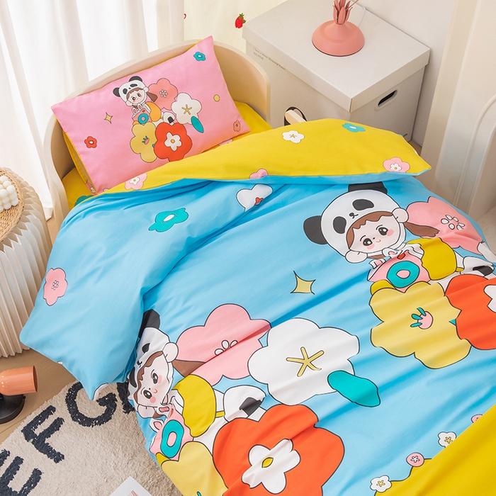 91家纺网 家纺一手货源 找家纺 嗨皮宝贝 2025新款全棉纯棉13372幼儿园三件套多件套 熊猫小希-蓝