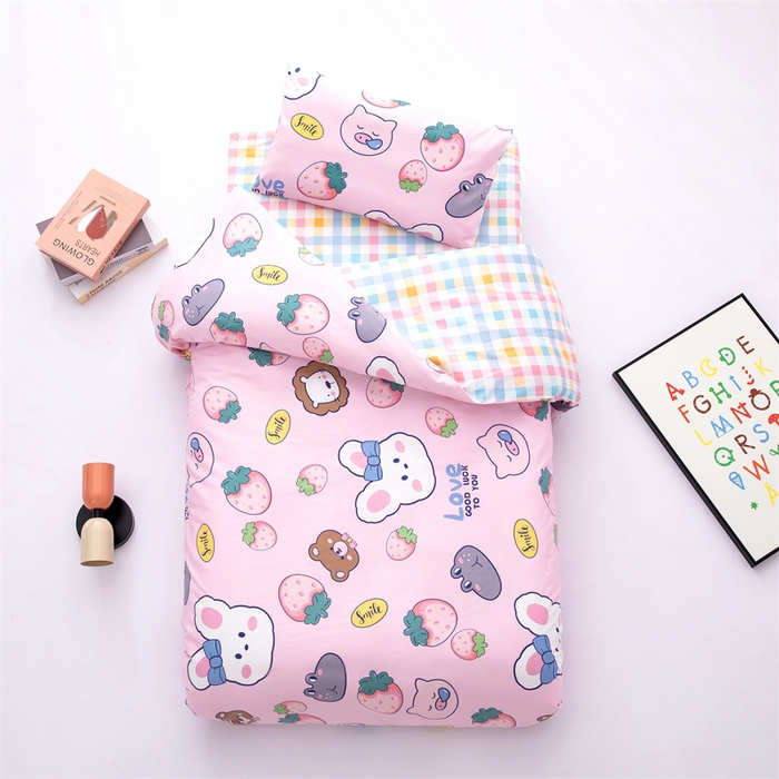 91家纺网 家纺一手货源 找家纺 嗨皮宝贝 2025新款全棉纯棉13372幼儿园三件套多件套 安妮兔-粉