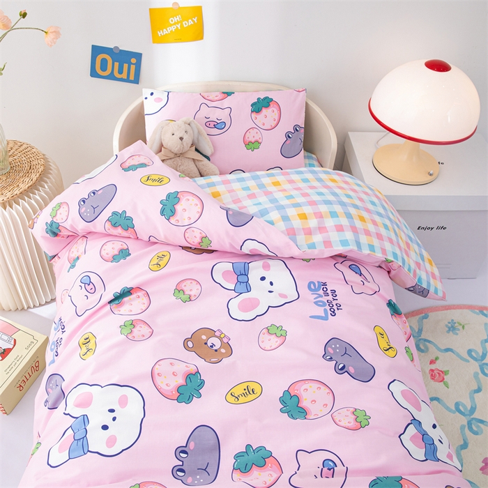 91家纺网 家纺一手货源 找家纺 嗨皮宝贝 2025新款全棉纯棉13372幼儿园三件套多件套 安妮兔-粉