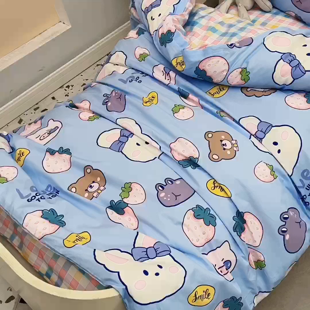 91家纺网 家纺一手货源 找家纺 嗨皮宝贝 2025新款全棉纯棉13372幼儿园三件套多件套 安妮兔-蓝