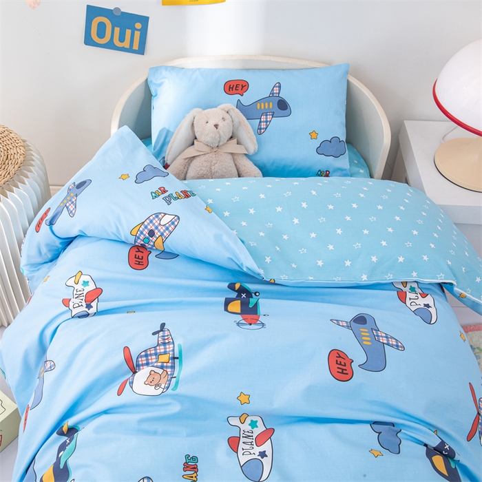 91家纺网 家纺一手货源 找家纺 嗨皮宝贝 2025新款全棉纯棉13372幼儿园三件套多件套 机长小熊-蓝