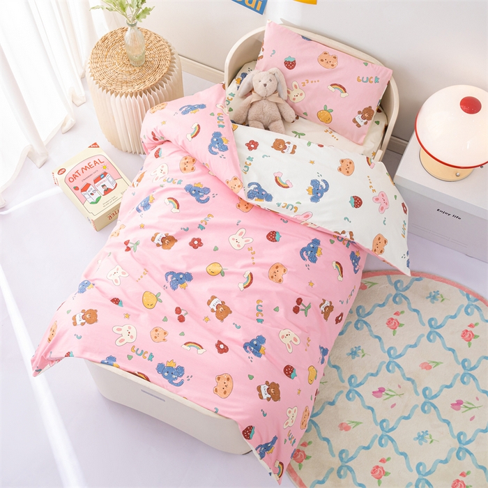 91家纺网 家纺一手货源 找家纺 嗨皮宝贝 2025新款全棉纯棉13372幼儿园三件套多件套 连连看-粉